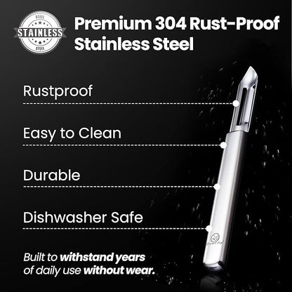 Vegetable Peeler, Ultra Sharp Potato Peeler, Best for Veggie & Fruit, Seamless One-Piece Design, Peel Both Ways - Left & Right-Hand Friendly, Dishwasher Safe, 5-Year Warranty