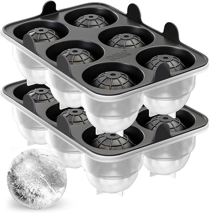 Large Round Ice Cube Trays - Set of 2, Silicone Ice Ball Molds for Chilly Drinks, Perfect Whiskey Ice Molds, for Cocktails - BPA-Free
