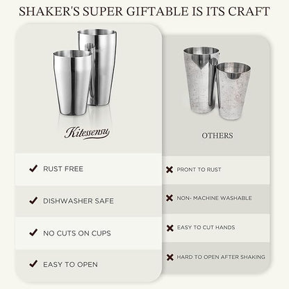 KITESSENSU Cocktail Shaker Set, 2-Piece Boston Shaker Set for Drink Mixing, Premium 18/8 Stainless Steel Martini Shaker for Bartending and Home Bar - 18oz & 28oz, Recipes Booklet Included, Silver
