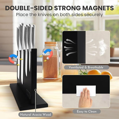 DAWNTREES Large Black Magnetic Knife Holder, 16 Inch Magnetic Knife Block Kitchen Counter Universal Knife Display Rack Multifunctional Storage