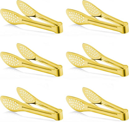 6 Pack Gold Buffet Tongs,Stainless Steel Serving Tongs Serving Utensils (9inch)