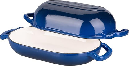 Enameled Cast Iron Sourdough Bread Oven, Dutch Oven, Loaf Cast Iron Bread Pan for Homemade Bread Baking, Meatloaf Pan with Lid, 5QT, Blue