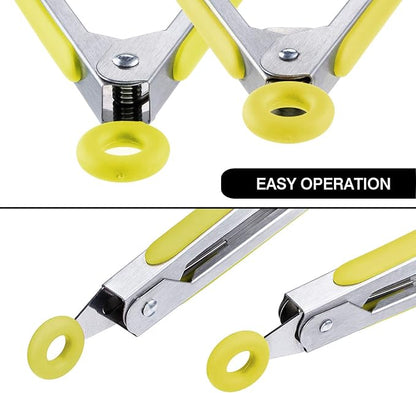 MSY BIGSUNNY Kitchen Food Tongs with Silicone Tips,7 Inch Serving Tongs for Grilling,Locking,BBQ Set of 3 (Yellow)