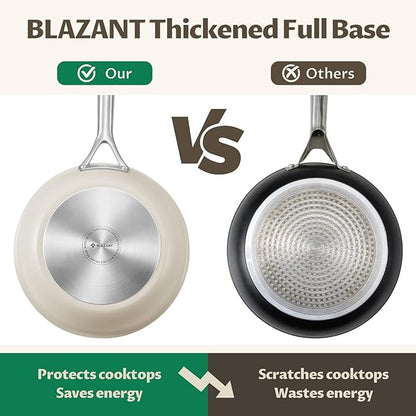 Ceramic Frying Pans Set, 3-Pieces Fry Pan (8", 9.5", 11") with Tri Ply Nonstick Coating, Induction Skillet Set with Handles, Healthy Fast Heating Cookware, Oven Safe, Suitable for All Stove