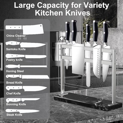 YIIYIIN Magnetic Knife Block with Acrylic Shield - Marble Based Double Side Magnetic Knife Stand - Kitchen Magnetic Knife Holder - Knife Storage - Knife Holders for Counter Top - Black