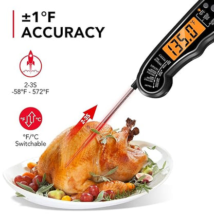 TEMOLA Meat Thermometer, Instant Read Food Thermometer for Cooking, Digital Food Thermometer with LCD Backlight for Candy Fry Grill BBQ Liquids, Kitchen Oven Safe Dual Probe 2 in 1 Thermometer