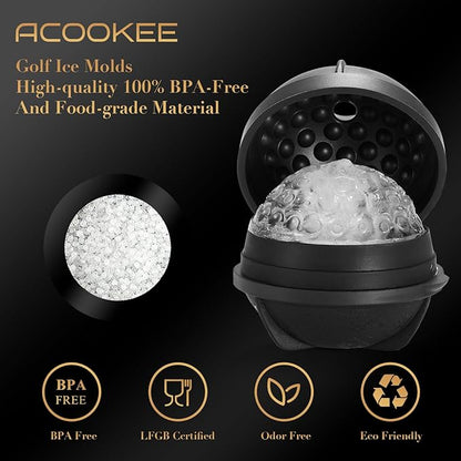 Golf Gifts Ball Ice Maker Mold set of 4, 2.5" Large Sphere Round Ice Cube Mold for Whiskey, Cocktails, Coffee, Soda, Fun Drinks, and Gifts,Leak-Free, Reusable, BPA-Free