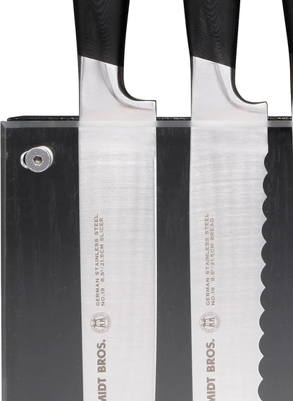 Schmidt Brothers - Black Midtown Magnetic Knife Block, Universal Cutlery Storage For 8-10, Acacia Hardwood and Acrylic Shield