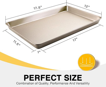 Half Cookie Sheet Pan for Baking - HONGBAKE Nonstick Baking Sheet with Diamond Texture Surface, 57% Thicker Carbon Steel Commercial Cookie Trays for Oven