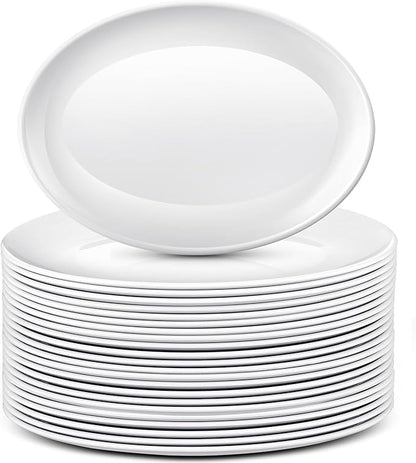 Dandat 36 Pcs Large Serving Platters Oval Trays White Plates Serving Dish for Wedding Party Restaurant Home Steak, Taco, Sushi, Appetizer, Cake (14 Inch)