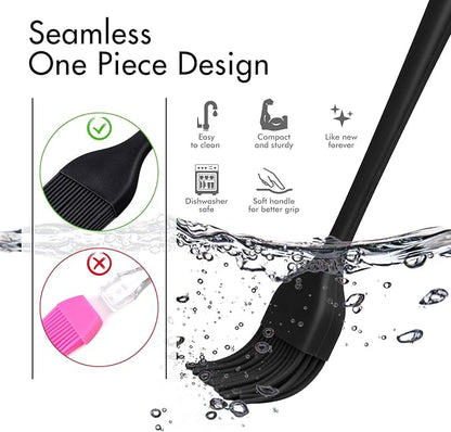 HOTEC 600℉ Heat Resistasnt Basting Brushes, BPA Free Silicone Pastry Brush, Spread Oil Butter Sauce Marinades for BBQ Grill Barbecue Baking Kitchen Cooking Dishwasher Safe (Black 2)