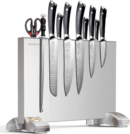 Magnetic Knife Block Without Knives, Stainless Steel Magnetic Knife Holder Stand with Strong Knife Magnet, Double-Sided Knife Magnetic Strip Knifes Storage Organizer for Kitchen Counter Top