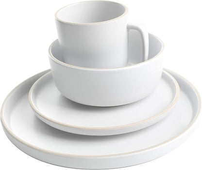 Gibson Home Zuma 16 Piece Round Kitchen Dinnerware Set, Dishes, Plates, Bowls, Mugs, Service for 4, Matte Stoneware, White