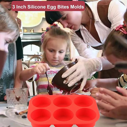 Nalchois Silicone Egg Bites Molds, Non-stick 6-Cavity Muffin Cupcake Top Pans Deep 3 Inch Baking Mold, Silicone Hamburger Bun Rolls Molds for Egg Breakfast Sandwiches Omelets Dinner Rolls Baking