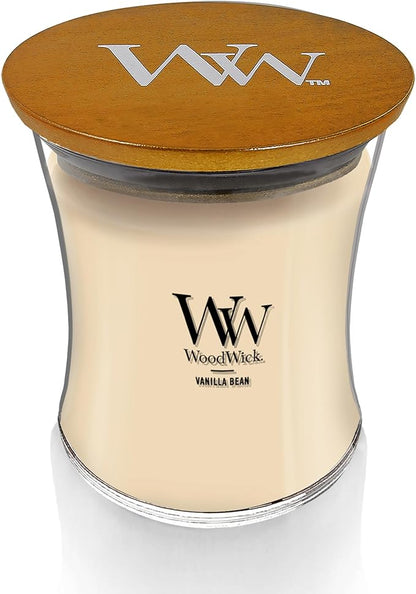 WoodWick Vanilla Bean Holiday Candle Gifts for Women and Men, 9.7 oz Medium Hourglass Candle with Crackling Wick