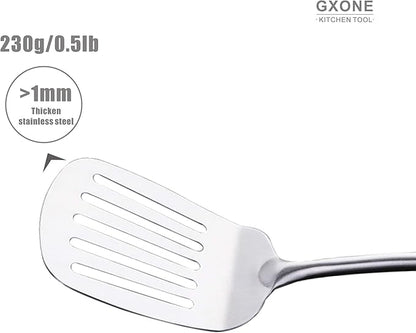 Metal Spatula,304 Stainless Steel Wok Spatula with Heat Resistant Wooden Handle,Silver/15.7Inch