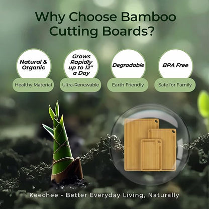 Wood Cutting Board for Kitchen - Reversible Bamboo Cutting Boards Gift Set of 3 with Juice Groove, Wooden Chopping Board for Meat, Fruit, Vegetables & Cheese (Pre Oiled, Natural)