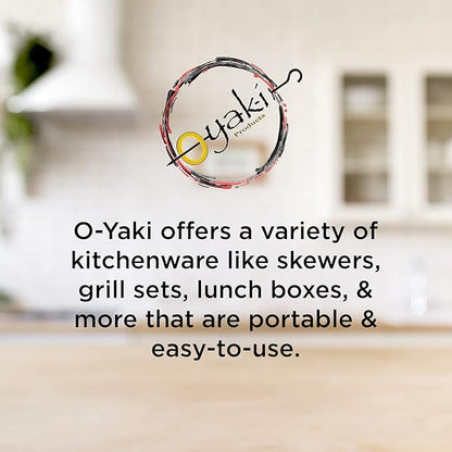 O-Yaki Flat Metal Kabob Skewer for Grilling – Set of 8 BBQ Skewers Stainless Steel with Storage Bag, Dishwasher Safe Skewers with Hook Handle & Sharp Tip for BBQ, Cookouts & Oven Use – 10 Inch