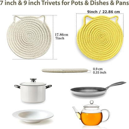 UKJENT Trivets for Hot Dishes - 4 Pcs Cotton Trivet Mats, Heat Resistant Hot Pads Pot Holders Set for Hot Pots & Pans, Kitchen Counter Farmhouse Table New Home Decor Essentials(7 inch & 9 inch)