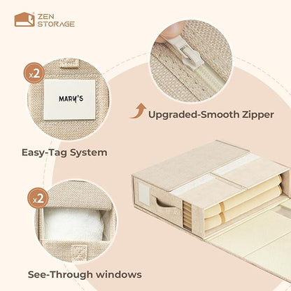 8Pack Sheet Organizers for Linen Closet - King/Queen Size Bedding Storage Boxes with Clear Window | Foldable, Dustproof Linen Organizer for Blankets & Sheet Sets,Beige