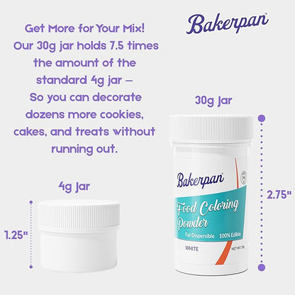 Bakerpan White Oil-Based Food Coloring Powder for Baking - 30 g - Dye-Free Coloring for Buttercream Frosting, Chocolate, Candy, Icing, Cakes