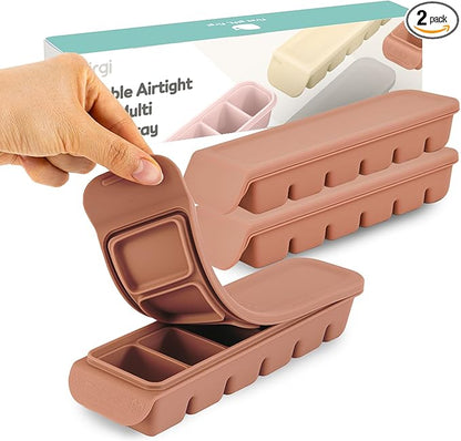 Silicone Freezer Trays with Lid, 2ea 1oz 6 Section - Leak Proof Silicone Freezer molds for Homemade Baby Food Breastmilk, Purees, Vegetables, Baby Food Jars Ice Tray with Lid BPA Free IndiePink