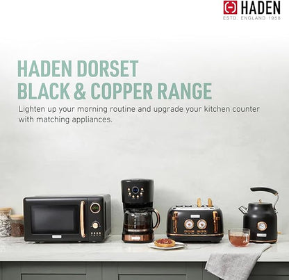Haden Dorset 4 Slice Wide Slot Stainless Steel Toaster with Adjustable Browning Control & Non-Slip Feet, Black & Copper