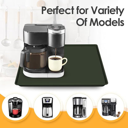 Silicone Coffee Maker Mat with Lip, 19.7'' x 15'' Heavy Duty Coffee Maker Mat for Countertops, Coffee Tray Fit Under Coffee Machine Appliance Automatic Machines Espresso Accessory, Dark Olive Green