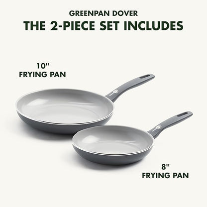 GreenPan Dover 8" and 10" Frying Pan Skillet Set, Healthy Ceramic Nonstick Coating, PFAS-Free, Dishwasher Safe, Comfort Grip Handle, Gray