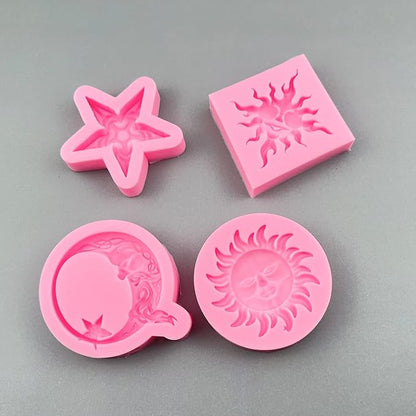 Greek Sun God Fondant Molds 4pcs, Moon Star Cake Decorating Silicone Molds, Chocolate Candy Clay Molds for Cupcake Toppers, Resin Crafts, Modeling Clay, Candles, Marzipan, Cookies, Dough, Flower Paste