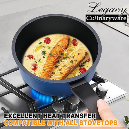 Nonstick Sauce Pan with Lid,1.5QT small pot, PFOA Free,Kitchen Pots Induction Pot,Blue
