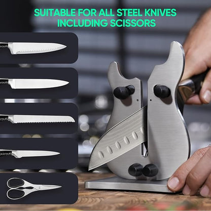 VQ-5 Professional Knife Sharpener | 3-Action Streamlined Guitar Design for Effortless Knife Sharpening - The Ultimate Tool for Precision 11 to 21 Degree Angles