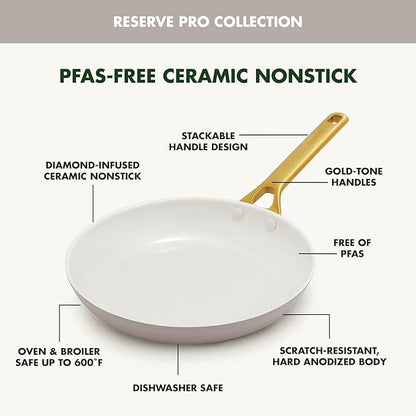 GreenPan Nonstick Reserve Pro 10 Piece Cookware Set, NSF Certified Ceramic, Hard Anodized PFAS-Free Pots & Pans Set with Lids, Stainless Steel Handles, Oven & Dishwasher Safe, Oyster Gray