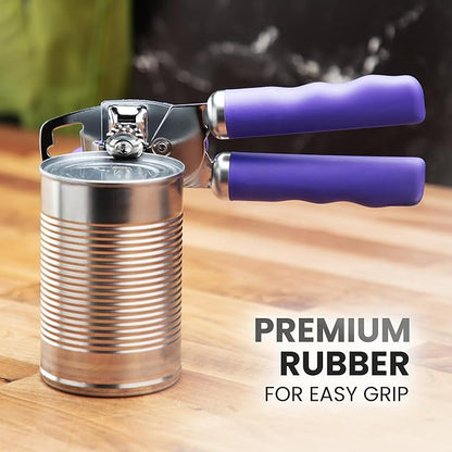 Zulay Kitchen Heavy Duty Stainless Steel Can Opener Manual with Bottle Opener - Rust Proof Manual Can Opener With Turn Knob & Comfy Soft Grip Handles - Purple