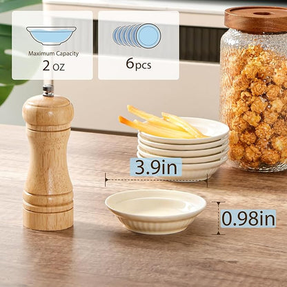 NUTRIUPS 3.9 inch Soy Sauce Dish Set of 6 White Dipping Bowls 2 oz Ceramic Small Bowls for Side Dishes