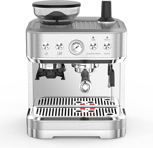 Espresso Machine with Milk Frother and Grinder, All in One Cappuccino Latte Espresso Maker for Home Barista, Built-In Bean Grinder, 85 oz Removable Water Tank, Coffee maker Machine