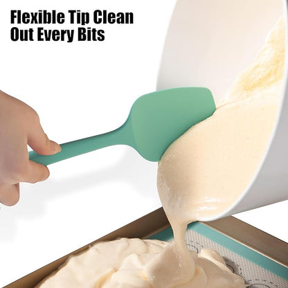 Heat Resistant Silicone Spoon Spatulas, Doosu 600°F High Temp Flexible Cooking Spoons Kitchen Spoonula Scratch-Proof for Mixing Stirring Scraping Serving Non-Stick Cookware (Set of 3, Aqua Sky)