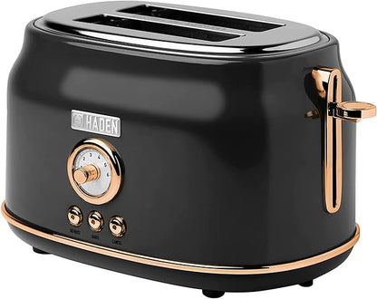 Haden Dorset 2 Slice Wide Slot Stainless Steel Toaster with Adjustable Browning Control & Non-Slip Feet, Black & Copper