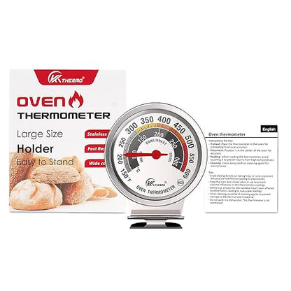 NSF Certified Oven Thermometer - KT THERMO 3in Analog Appliance Thermometer with Wide 150-600°F Temperature Range, Stainless Steel, Large Dial for Easy Reading