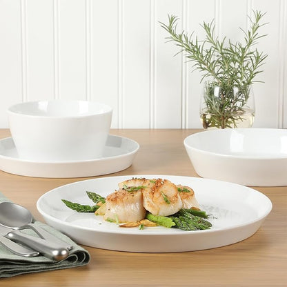 Martha Stewart Selma Chip & Scratch Resistant Dinnerware Set – White Plates and Bowls, Durable Dishwasher and Microwave Safe Dishes Set for Everyday Use