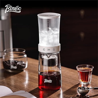 Cold Brew Coffee Maker 450ml-Bincoo High Borosilicate Glass Ice Drip Coffee Brewer,Adjustable Dual-Outlet Drip Speed, Constant Pressure Brewing