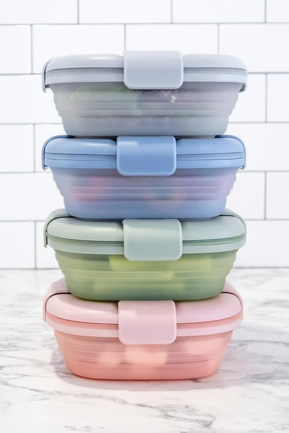 STOJO Collapsible Sandwich Box – 24oz, Reusable Food Storage Container, Silicone Bowl for Hot/Cold Food – Meal Prep, Lunch, Camping, Hiking – Dishwasher Safe (Set of 1, Sage Green)