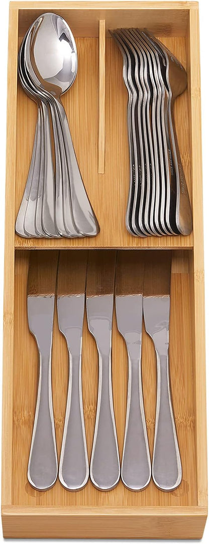 Bamboo Silverware Drawer Organizer, Kitchen Cutlery Tray,Utensil Holder for Spoons, Forks, Knives in Kitchen