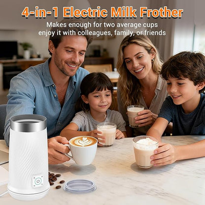 Milk Frother, 4-in-1 Electric Milk Steamer with Warm and Cold Foam Maker, Milk Heater and Warmer Hot & Cold Milk Foamer Maker for Latte Coffee Chocolate