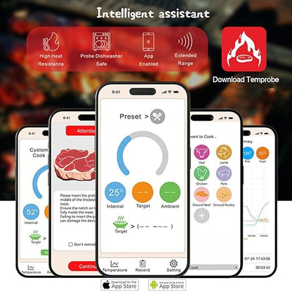 Wireless Bluetooth Meat Thermometer, 820ft Range, VA HD Digital Display, Instant Read, Waterproof Probe for Grilling, Oven, Air Fryer, Smoker, Turkey, Steak, Kitchen Cooking