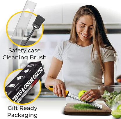 Stainless Steel Cheese and Citrus Zester Grater w/Extra Sharp Blade - Perfect for Lemons, Parmesan, Garlic, Chocolate - Spice Up any Kitchen Dish in Seconds with Your Premium Hand Held Shredder