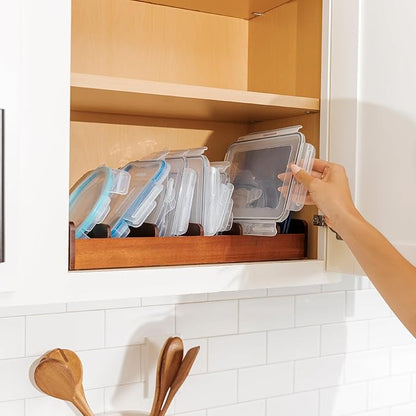 KitchenEdge Acacia Kitchen Towel and Storage Organizer, Perfect for Drawers, Cabinets, Pantry, 5 Adjustable Wall Inserts, Non-Slip Feet, Organize Containers, Food-Safe Finish