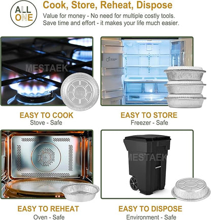 7" Aluminum Foil Pans with Clear Lids 50 Pack,Heavy Duty Disposable Containers for Roasting,Storing,Baking,Cooking,Recyclable