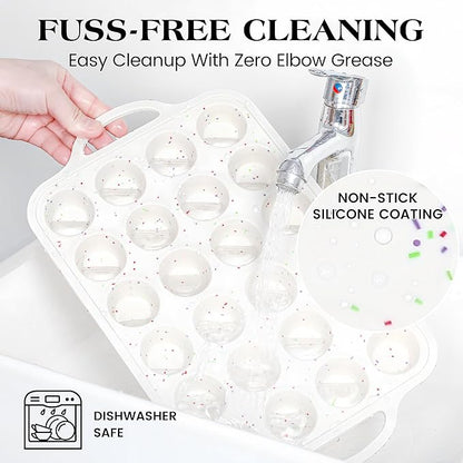 1 Pc Mini Muffin Pans with Metal Reinforced Frame, 24 Cups Nonstick Silicone Cupcake Tray for Baking, Food Grade Small Muffin Molds with Handles (Cream)