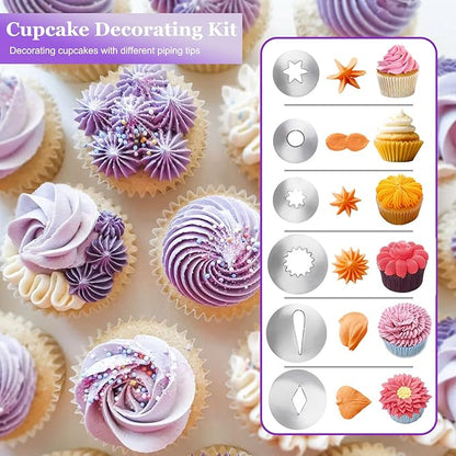 Dessert Decorating Syringe Set, Frosting Piping Kit Cake Decorating Tool, 6 Stainless Steels Piping Tips, 2 Couplers, 9 Silicone Baking Cups, Cupcake Frosting Filling Injector Icing Piping Kit